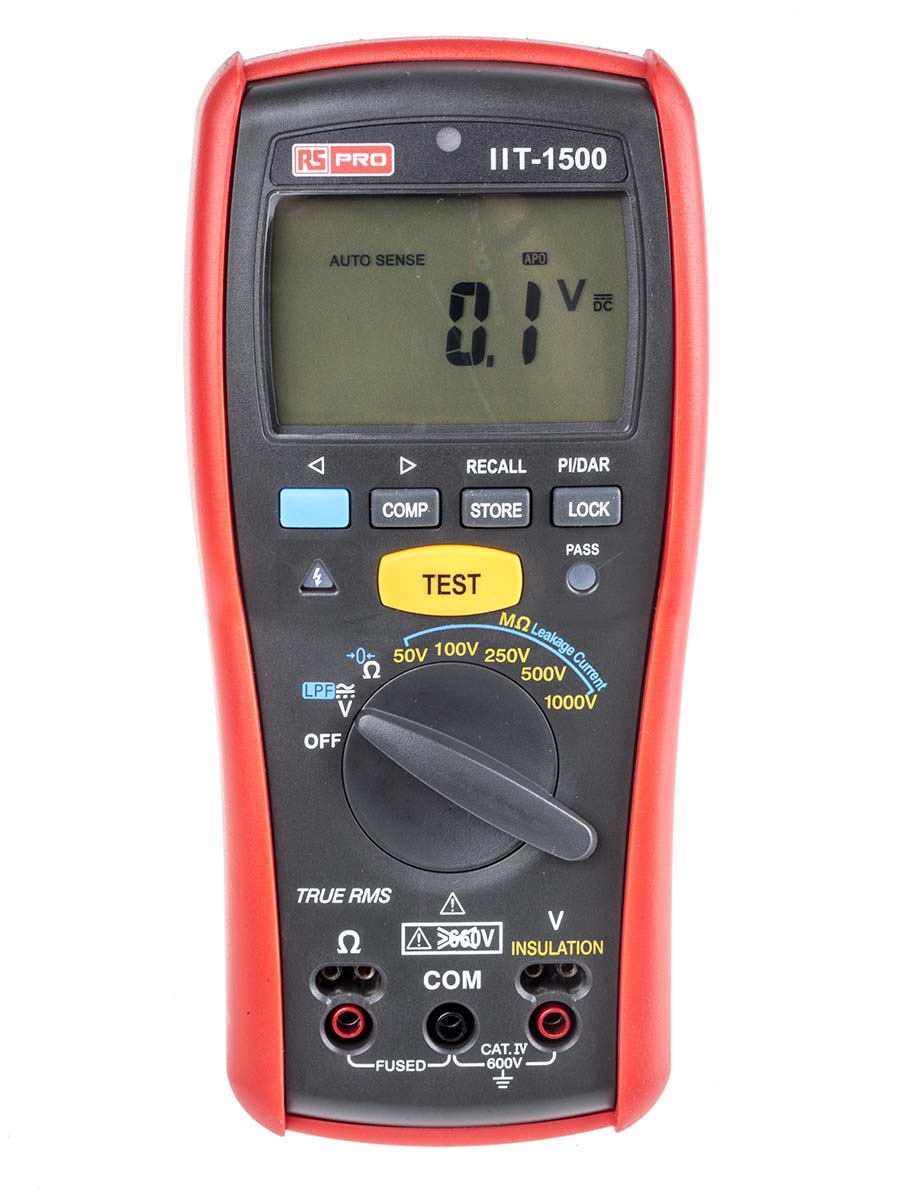 RS PRO IIT1500, Insulation Tester, 1000V, 20GΩ, CAT IV RS Calibration