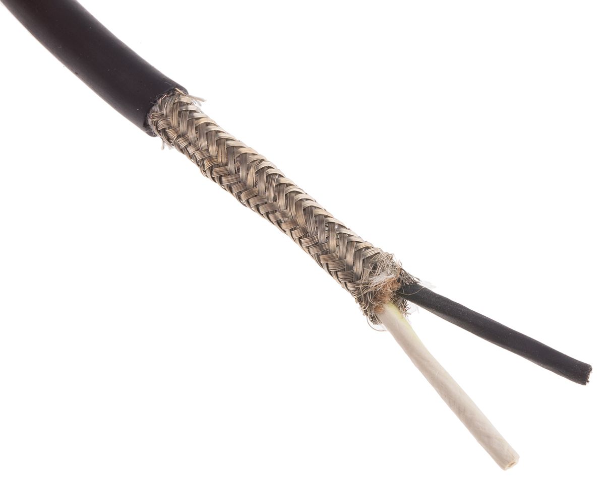 Belden Screened 2 Core Microphone Cable, 0.5 mm² CSA, 7.37mm od, 305m, Black