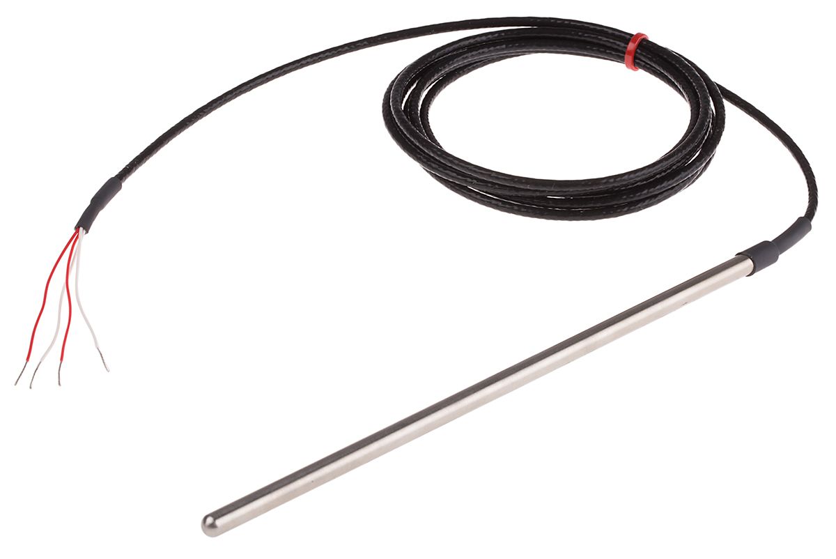 RS PRO PT100 RTD Sensor, 6mm Dia, 200mm Long, 4 Wire, Probe, Class B ...