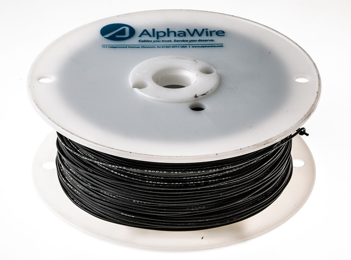 Alpha Wire Hook Up Wire Series Black 0.23 mm² Harsh Environment Wire, 24 AWG, 7/0.20 mm, 305m, PVC Insulation