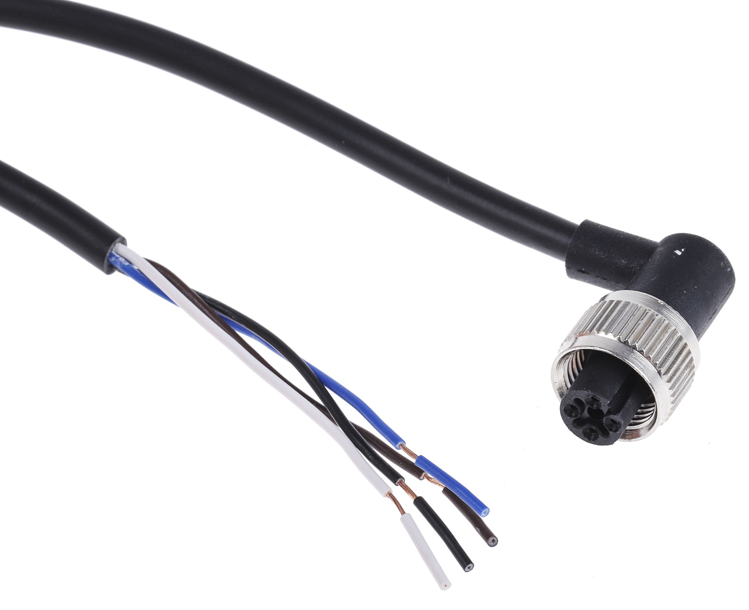 RS PRO Right Angle Female M12 to Unterminated Sensor Actuator Cable, 4 Core, PUR, 2m