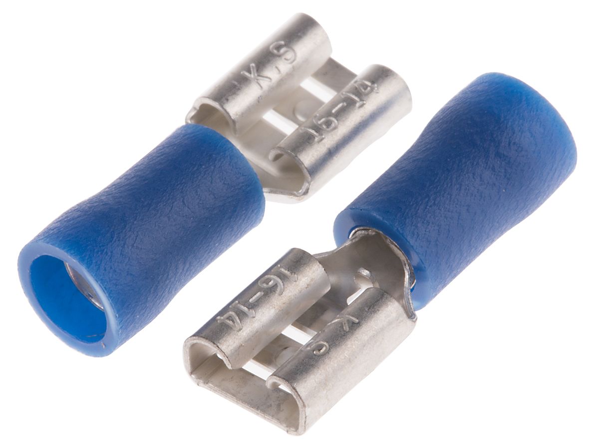 RS PRO Blue Insulated Female Spade Connector, Receptacle, 6.35 x 0.8mm