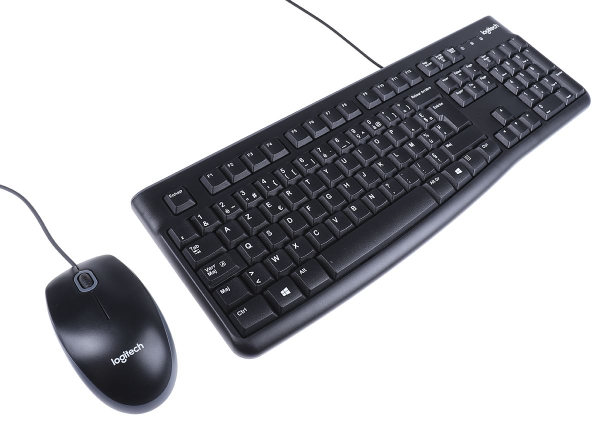 Logitech, AZERTY (Frankrig) Tastatur- og musesæt, Standard, Kablet, USB, Sort