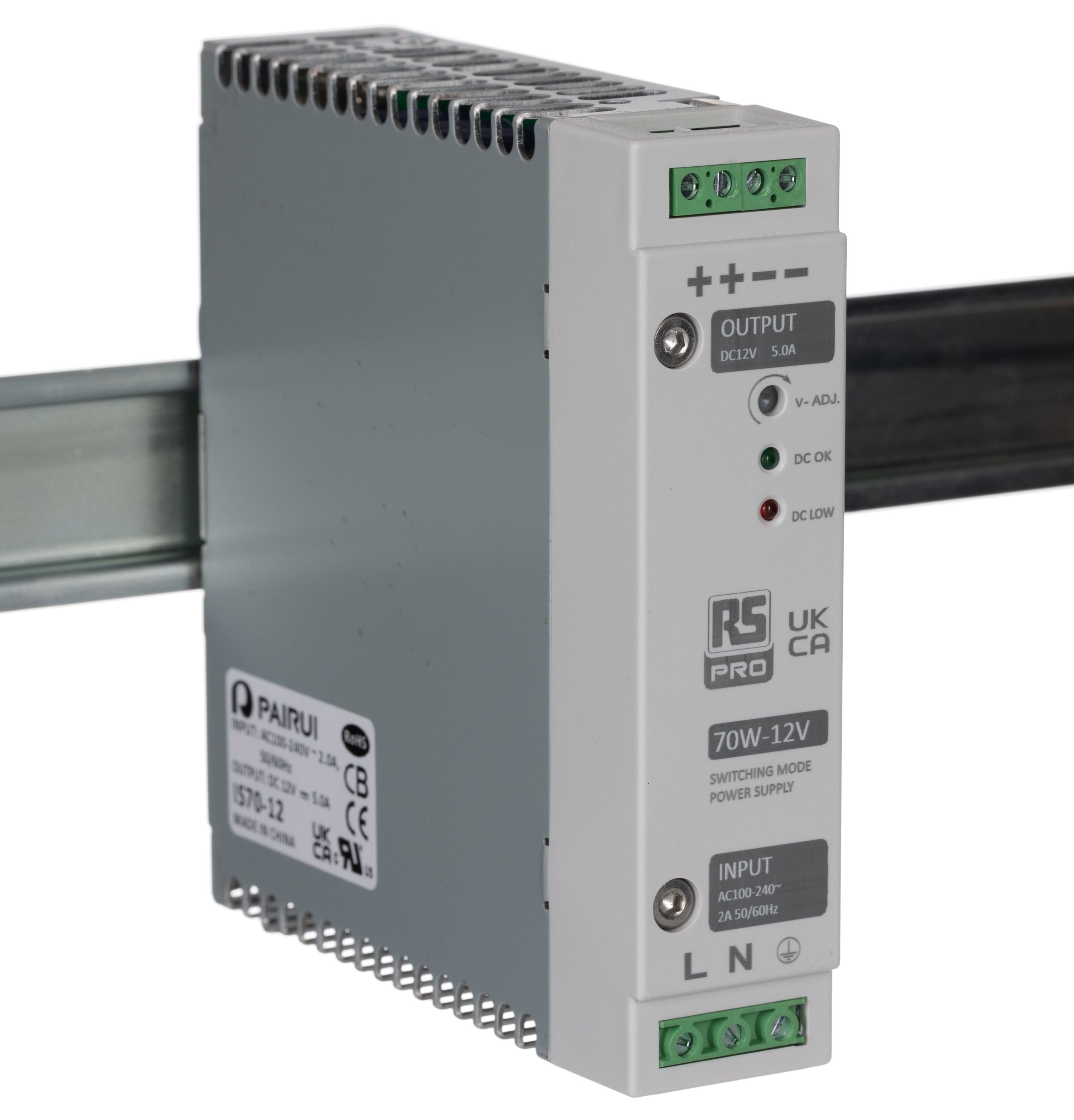 Rs Pro Switch Mode Din Rail Power Supply 230v Ac 12v Dc Dc Output 5a Output 70w Rs 8745