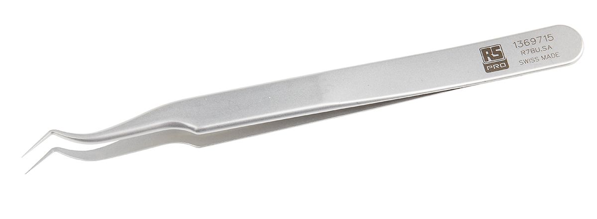 RS PRO 120 mm, Stainless Steel, Curved' Very Fine, Tweezers