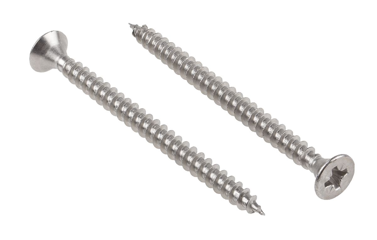 RS PRO Pozidriv Countersunk Stainless Steel Wood Screw, A2 304, 6mm Thread, 80mm Length