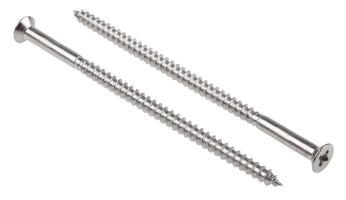 RS PRO Pozidriv Countersunk Stainless Steel Wood Screw, A2 304, 5mm Thread, 100mm Length