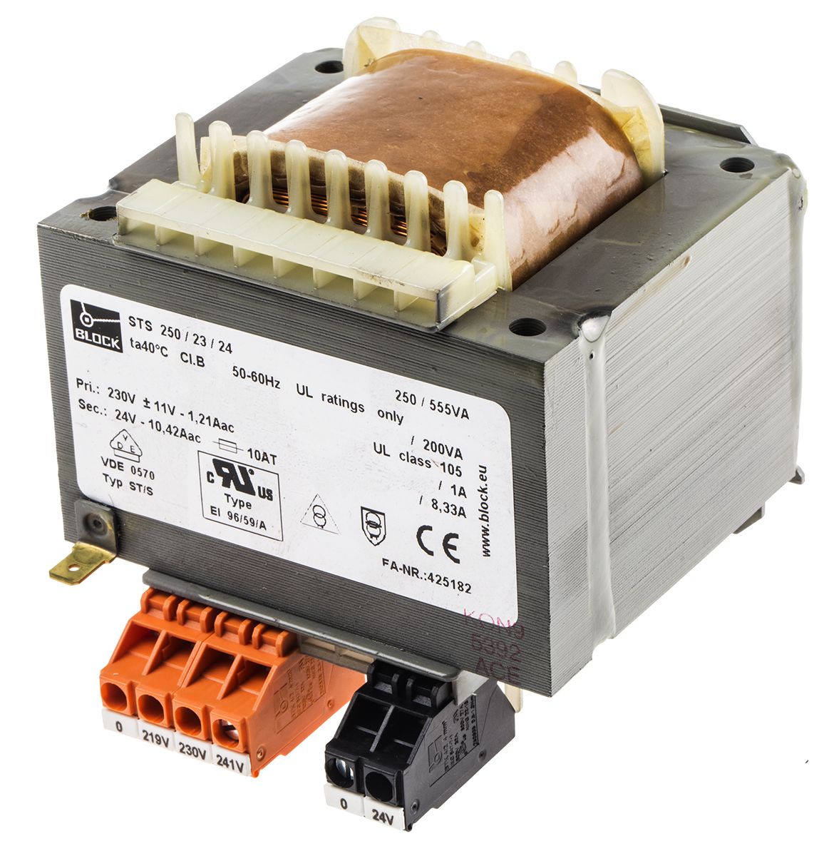 STS250/23/24 | Block 250VA DIN Rail Transformer, 218V ac, 230V ac, 242V ...