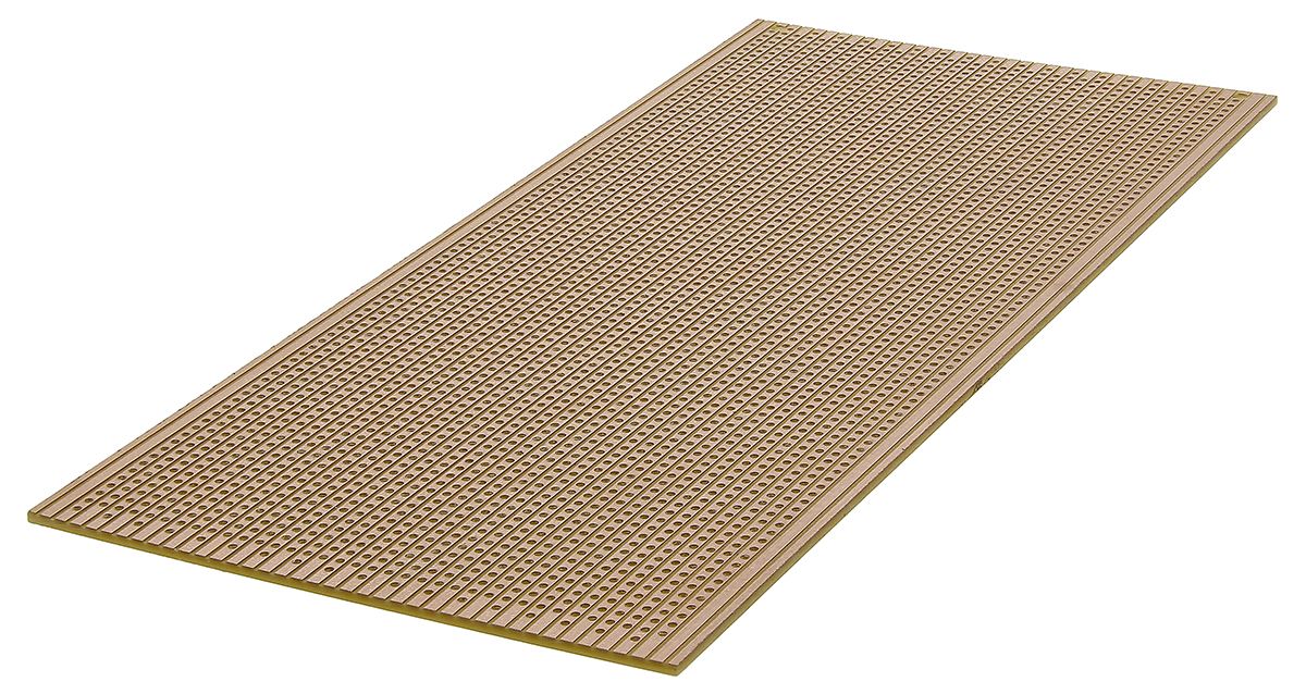 RS PRO Single Sided Matrix Board FR2 1.02mm Holes, 2.54 x 2.54mm Pitch, 220 x 100mm