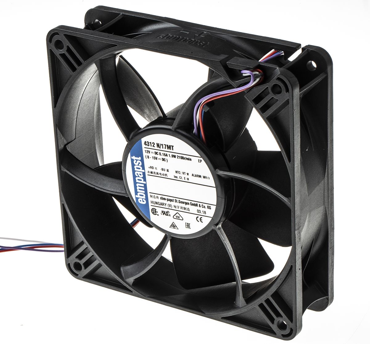 ebm-papst 4300 N - S-Panther Series Axial Fan, 12 V dc, DC Operation, 148m³/h, 1.9W, 119 x 119 x 32mm