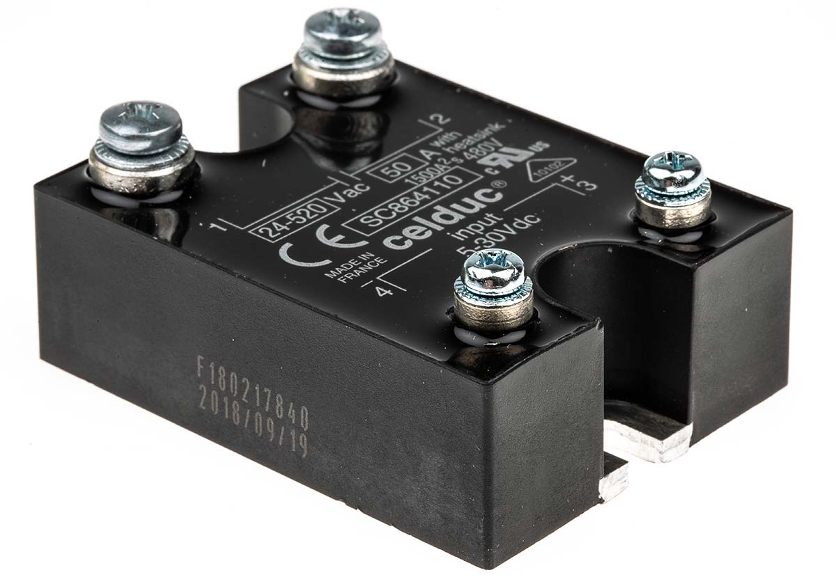 Celduc Panel Mount Solid State Relay, 50 A Max. Load, 520 V rms Max. Load, 30 V dc Max. Control