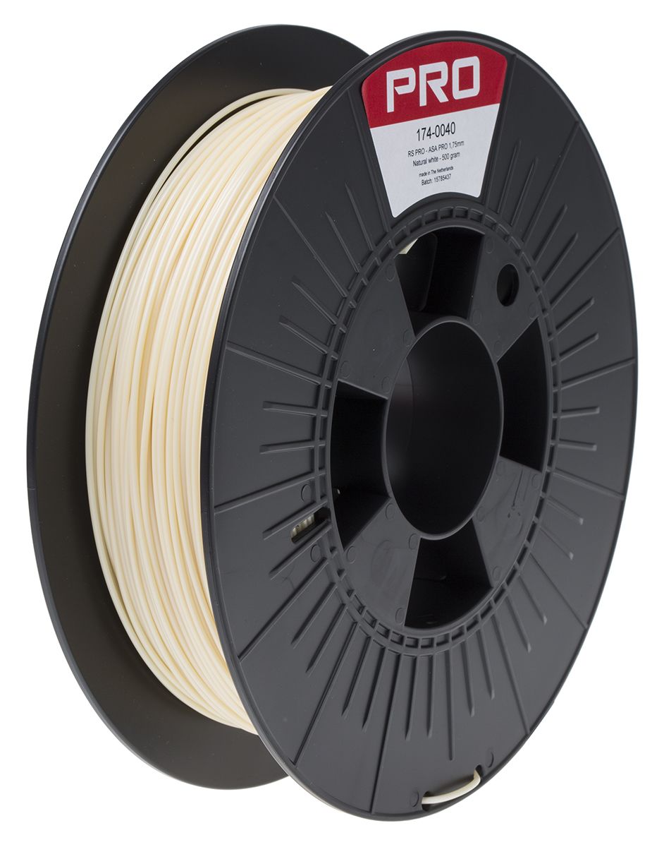 RS PRO ASA 3D-Drucker Filament zur Verwendung mit Gängige Desktop-3D-Drucker, Weiß, 1.75mm, FDM ...