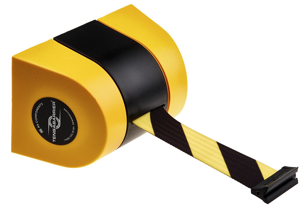 Tensator Black & Yellow Retractable Barrier, 9m, Yellow/Black Tape