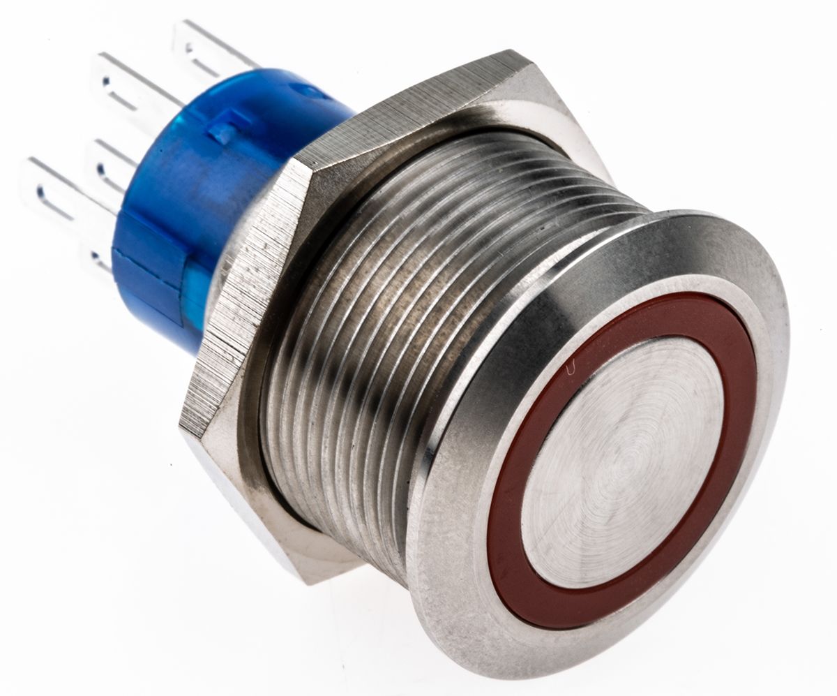 RS PRO Illuminated Push Button Switch, Panel Mount, DPDT, 22.2mm Cutout, Red LED, 250V ac, IP67 RS