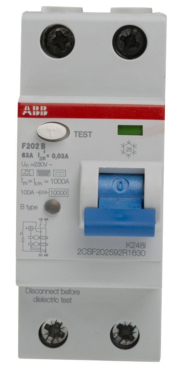 2CSF202592R1630 F202 B-63/0,03 | ABB RCCB, 63A, 2 Pole, 30mA, Type B ...