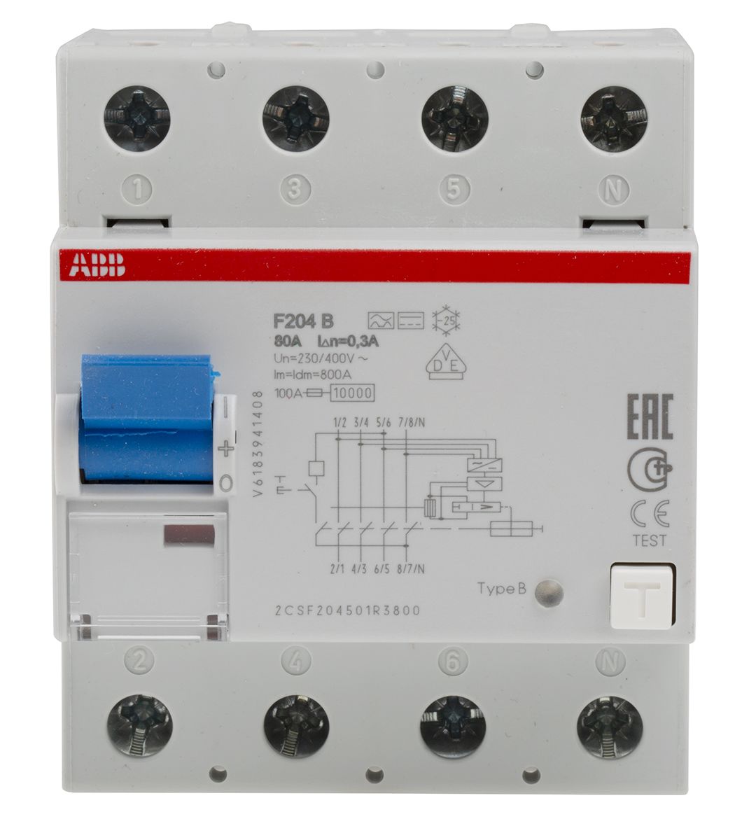 F204B-80/0.3 | ABB F200 RCCB, 4-polig, 80A, 300mA Typ B 400V Ac | RS