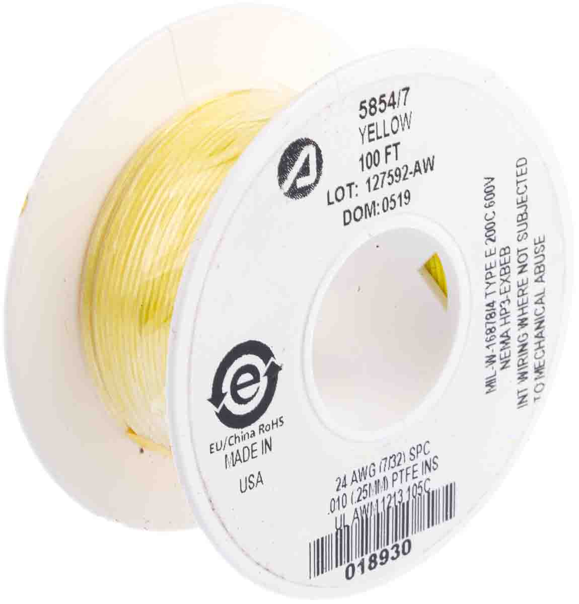 Alpha Wire Premium Series Yellow 0.23 mm² Hook Up Wire, 24 AWG, 7/0.20 mm, 30m, PTFE Insulation