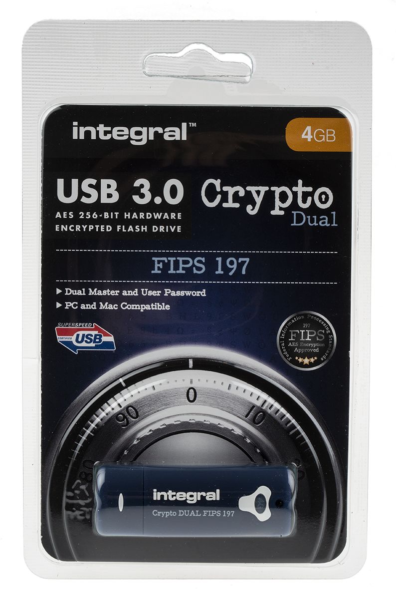 Integral Memory Crypto Dual 4 GB USB 3.0 Hardware Encrypted Flash Drive