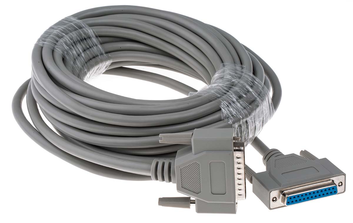 Cable serie RS PRO, long. 10m, color Gris, con. A: D-sub de 25 contactos Macho, con. B: D-sub de 25 contactos Hembra