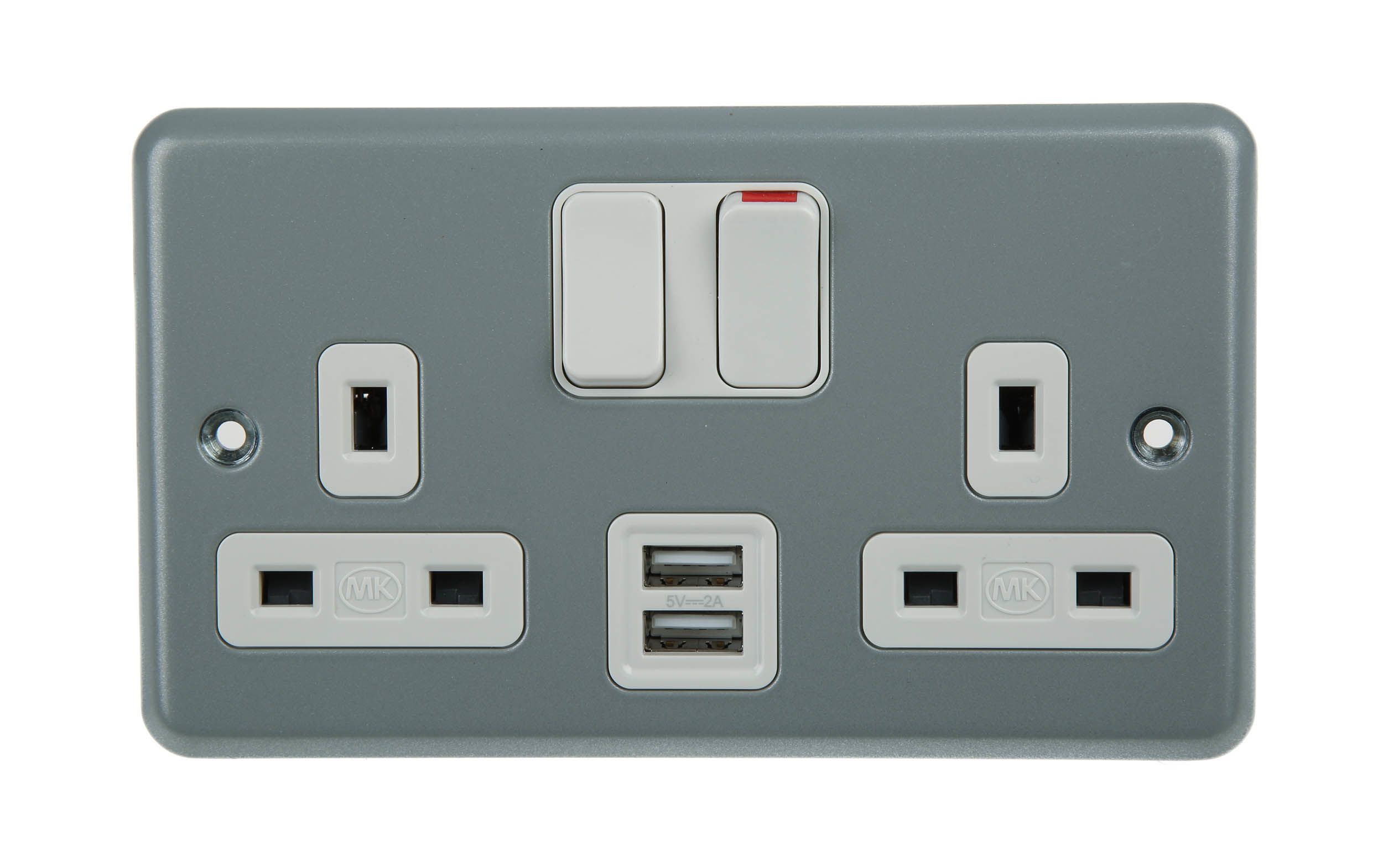 K2944D5ALM | MK Electric 2 Gang Plug Socket, 2 Poles, 13A, BS 1363 ...