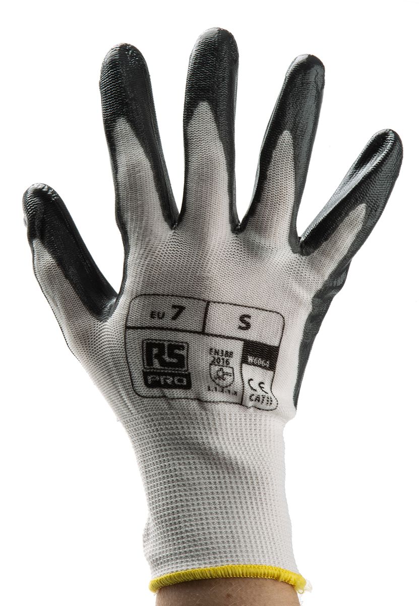 RS PRO White Abrasion Resistant, Tear Resistant Work Gloves, Size 7, Small, Nitrile Coating