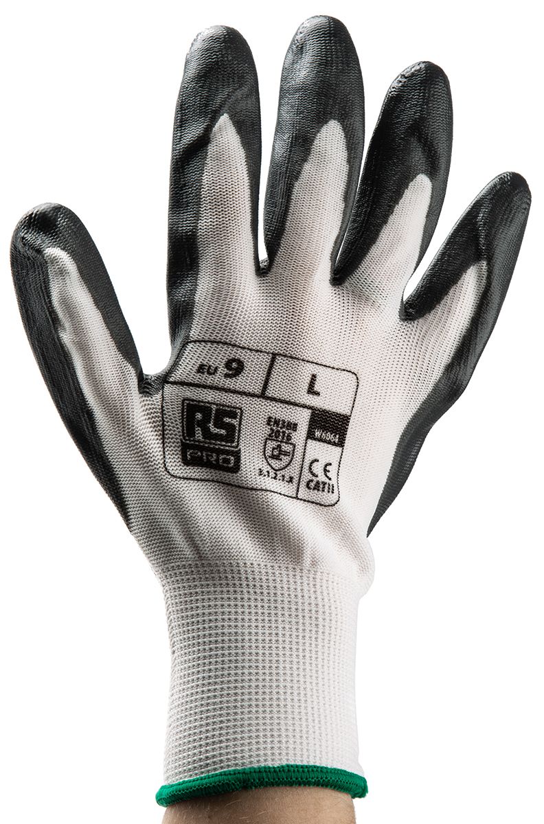 RS PRO White Abrasion Resistant, Tear Resistant Work Gloves, Size 9, Large, Nitrile Coating