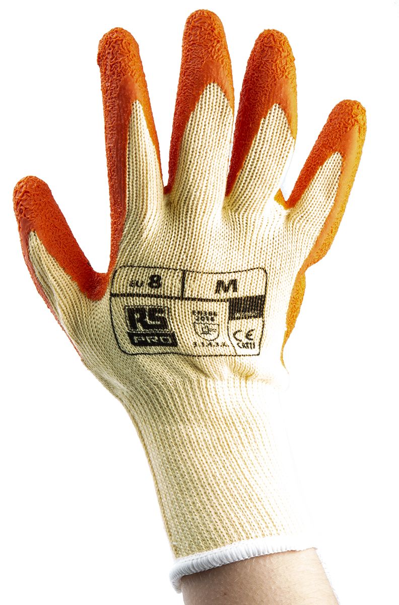 RS PRO Orange Abrasion Resistant, Tear Resistant Work Gloves, Size 8, Medium, Polycotton Lining, Latex Coating