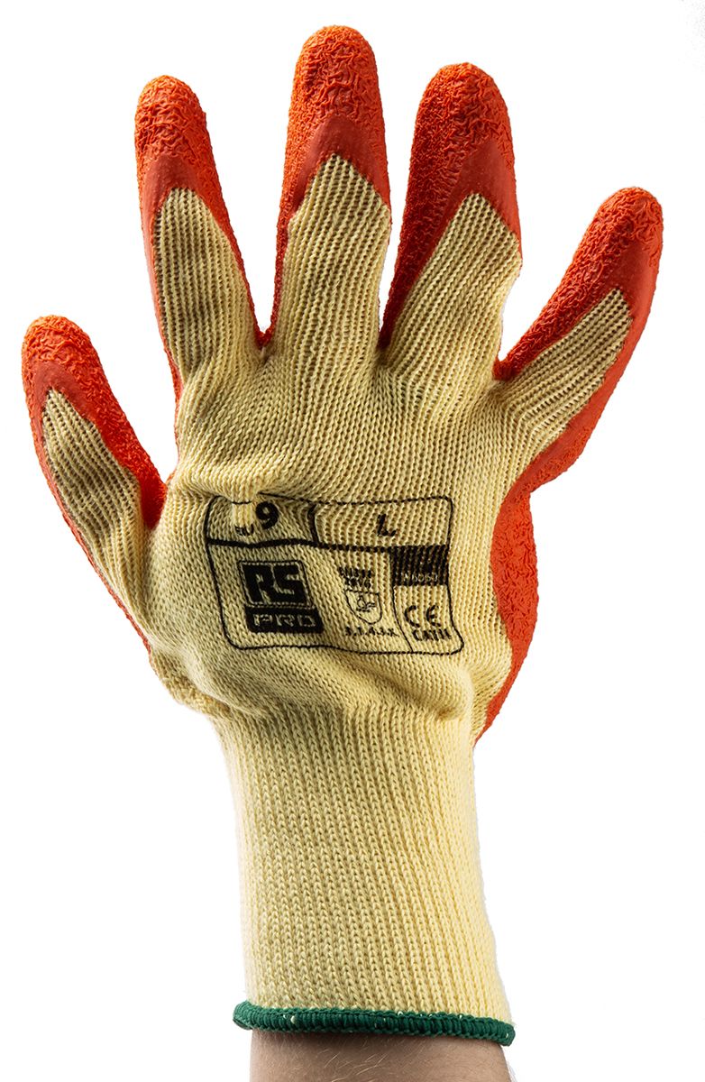 RS PRO Orange Polycotton Abrasion Resistant, Tear Resistant Work Gloves, Size 9, Large, Latex Coating