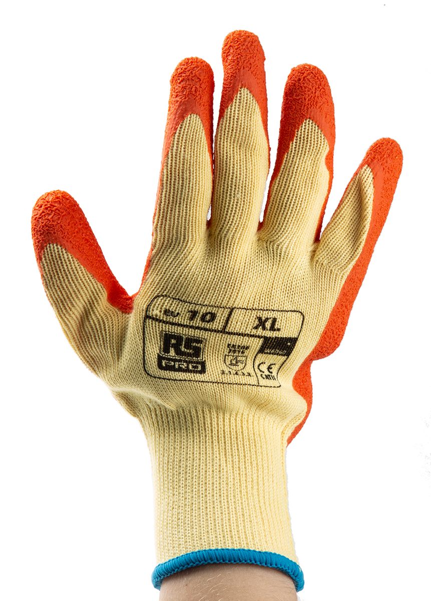 RS PRO Orange Abrasion Resistant, Tear Resistant Work Gloves, Size 10, XL, Polycotton Lining, Latex Coating