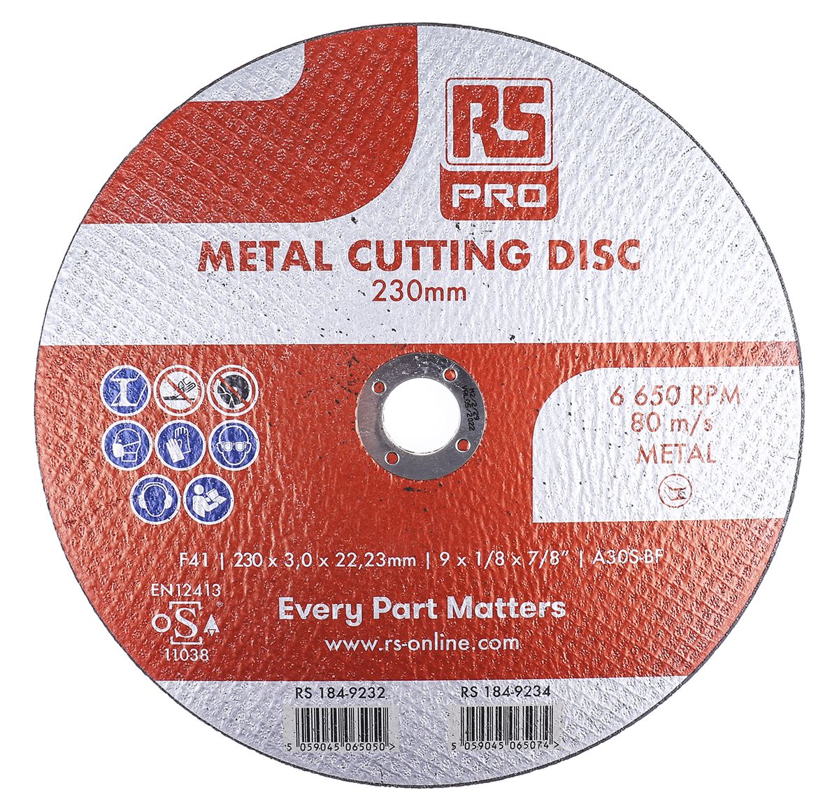 RS PRO Aluminium Oxide Cutting Disc, 230mm x 3mm Thick, P120 Grit, 5 in pack
