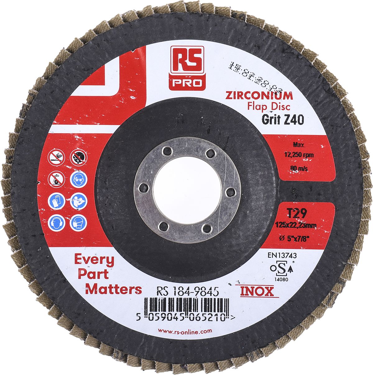 RS PRO Zirconium Dioxide Flap Disc, 125mm, P40 Grit