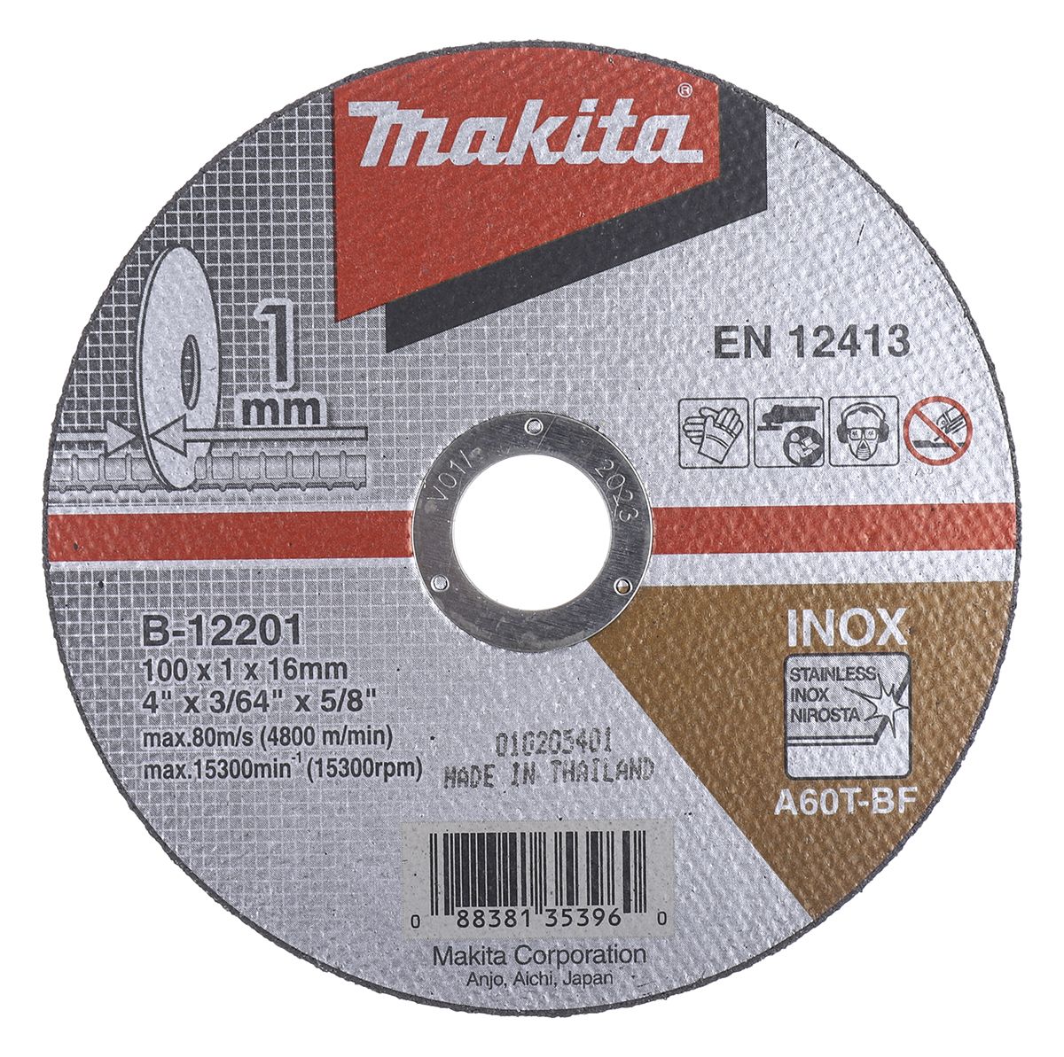Makita B Aluminium Oxide Cutting Disc, 100mm x 1mm Thick, P120 Grit, 10 in pack