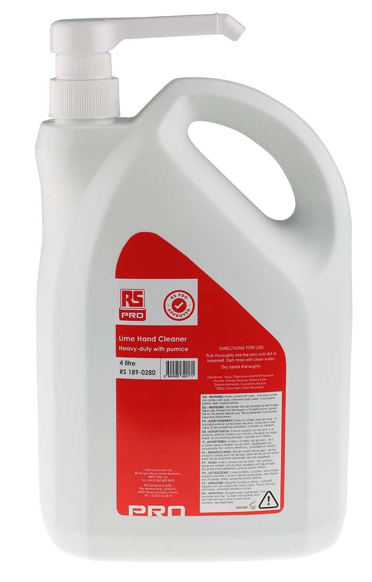 RS PRO Lime Heavy-Duty Hand Cleaner with Pumice - 4 L Pump Bottle