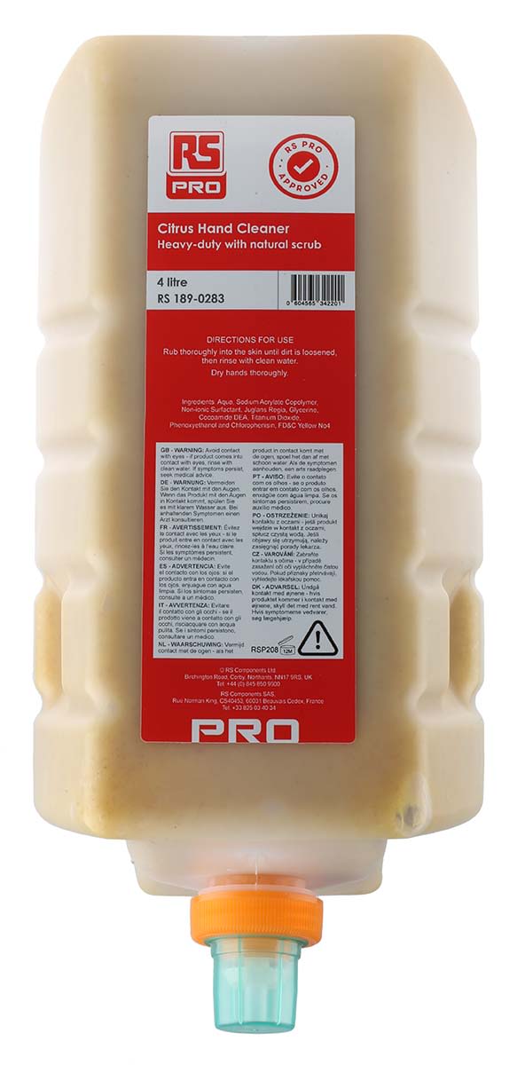 RS PRO Citrus Heavy-Duty, Solvent Free Hand Cleaner with Natural Scrub - 4 L Cartridge