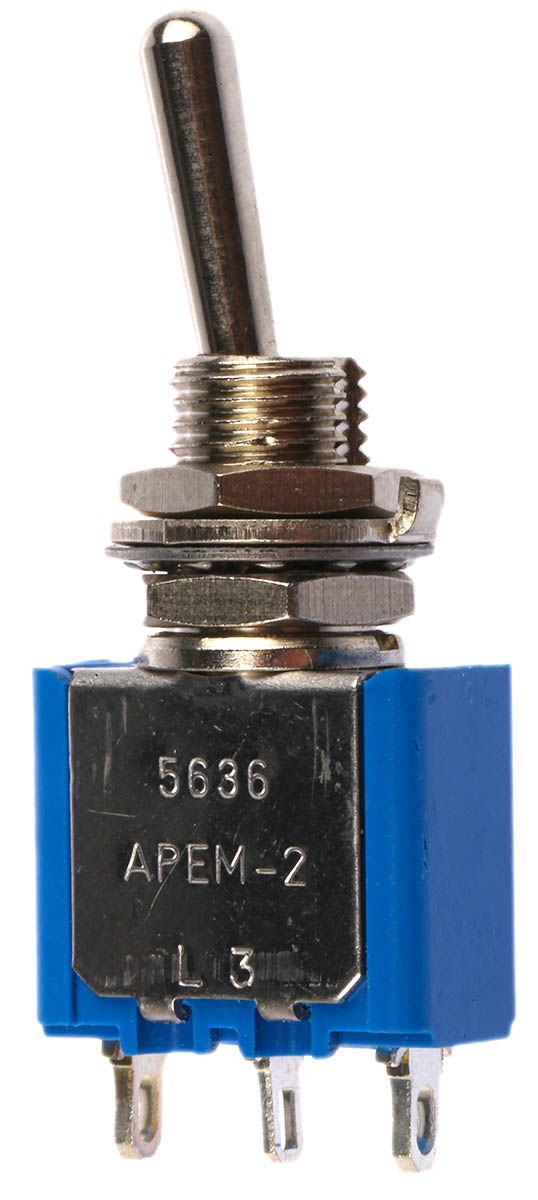 APEM Toggle Switch, Panel Mount, Latching, SPST, Solder Terminal
