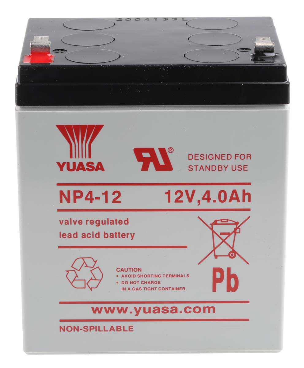 Yuasa 12V Faston F1 Sealed Lead Acid Battery, 4Ah