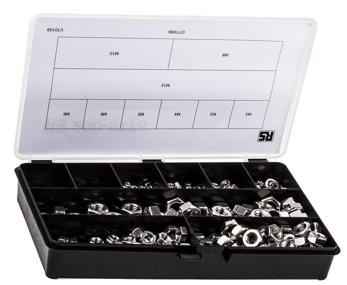 RS PRO Stainless Steel Hex Full Nuts Box, 1020 Pieces