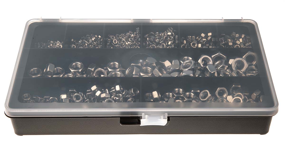 RS PRO Stainless Steel Hex Full Nuts Box, 1710 Pieces