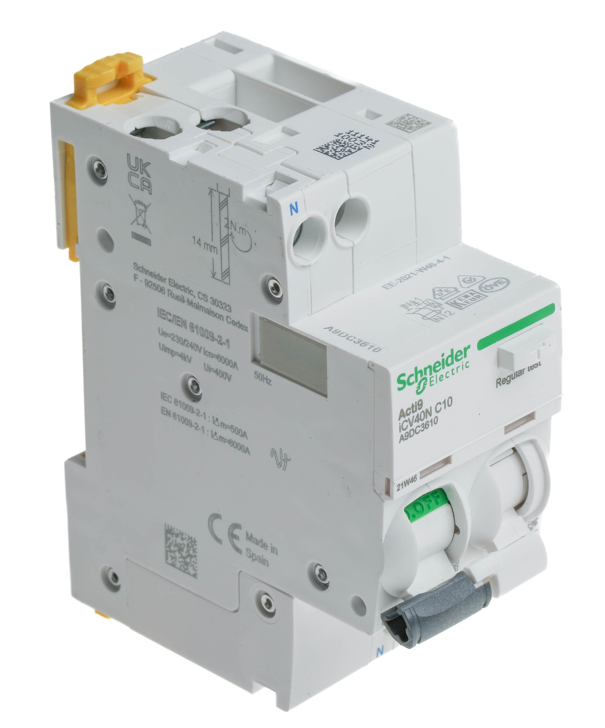 A9DC3610 | Schneider Electric Type C RCBO - 1P, 10A Current Rating, A9 ...