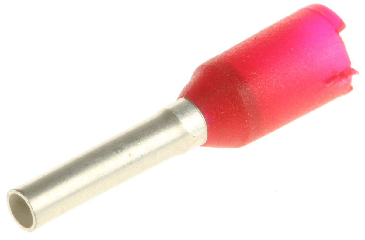 Weidmuller Insulated Crimp Bootlace Ferrule, 8mm Pin Length, 1.4mm Pin Diameter, 1mm² Wire Size, Red