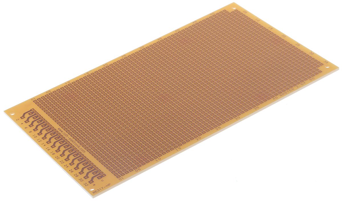 RE317-HP, Single Sided DIN 41612 D Eurocard PCB FR2 With 37 x 55 1mm Holes, 2.54 x 2.54mm Pitch, 160 x 100 x 1.5mm
