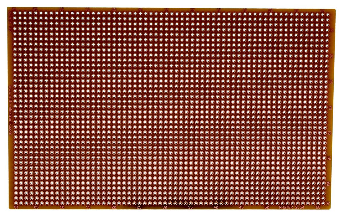 Roth Elektronik Single Sided Matrix Board FR2 With 38 x 61 1mm Holes, 2.54 x 2.54mm Pitch, 160 x 100 x 1.5mm