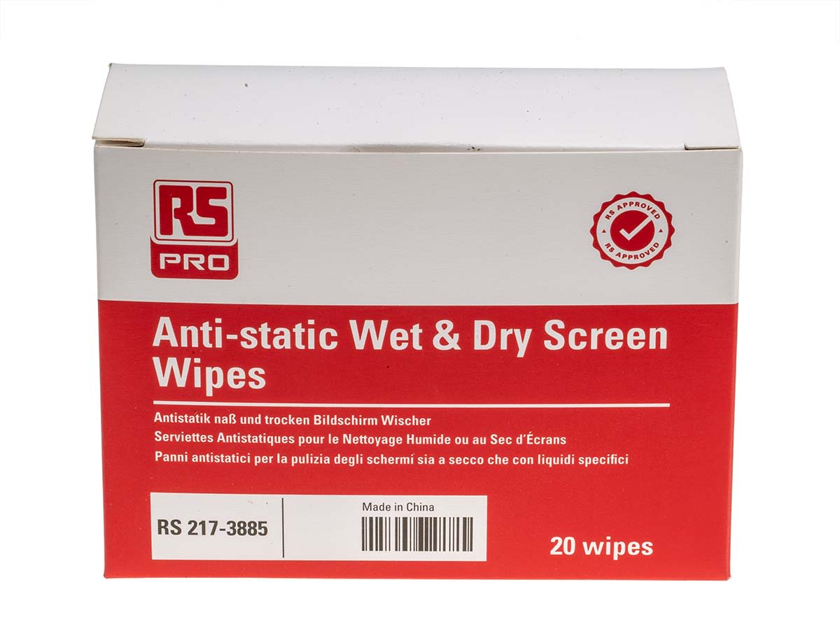 RS PRO Wet Screen Wipes for Computer Screens, Office Equipment, Plastic, Screen Filters Use, Box of 20
