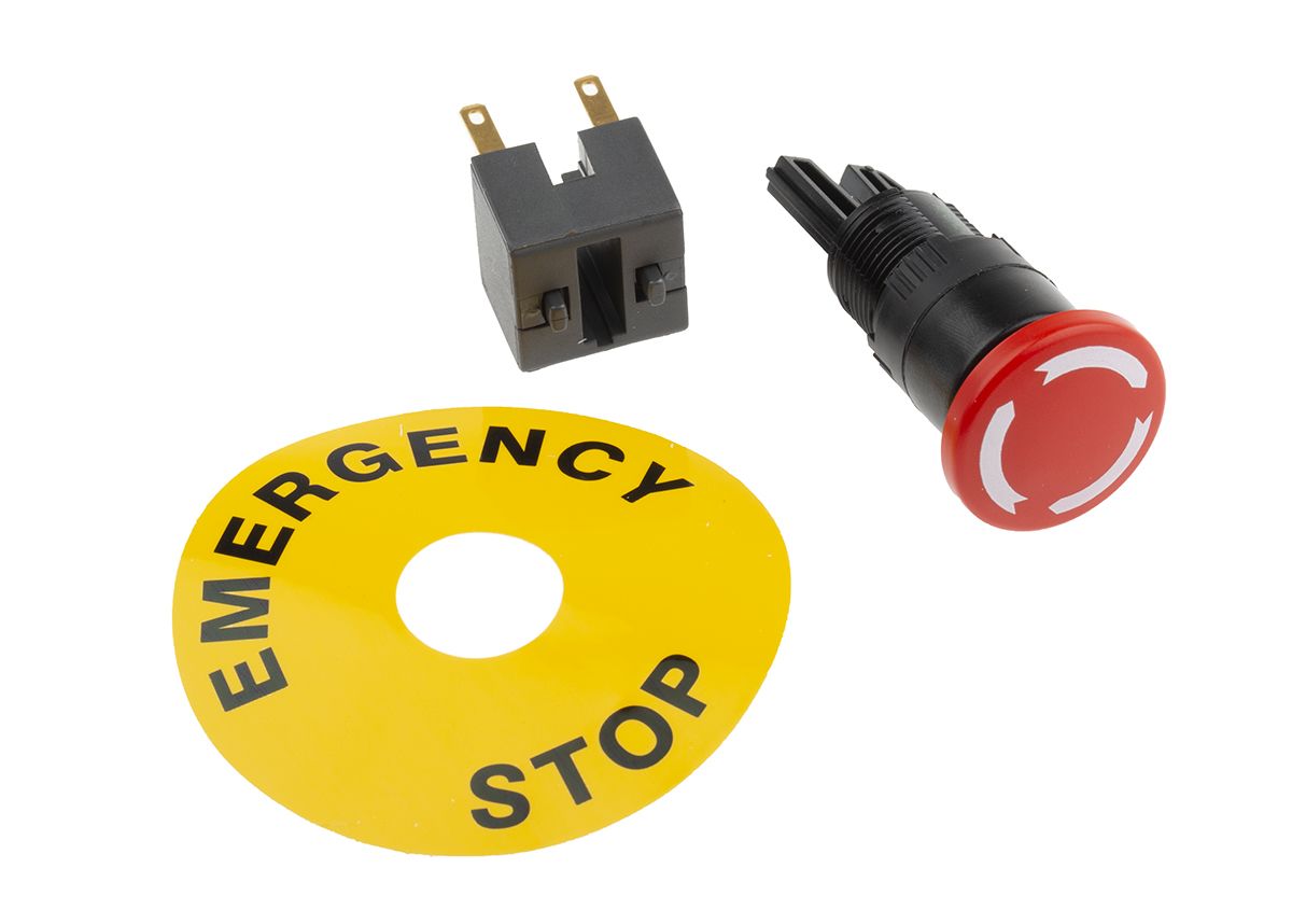 APEM A01ES Series Red Emergency Stop Push Button, 2NC, 16mm Cutout, Panel Mount, IP65