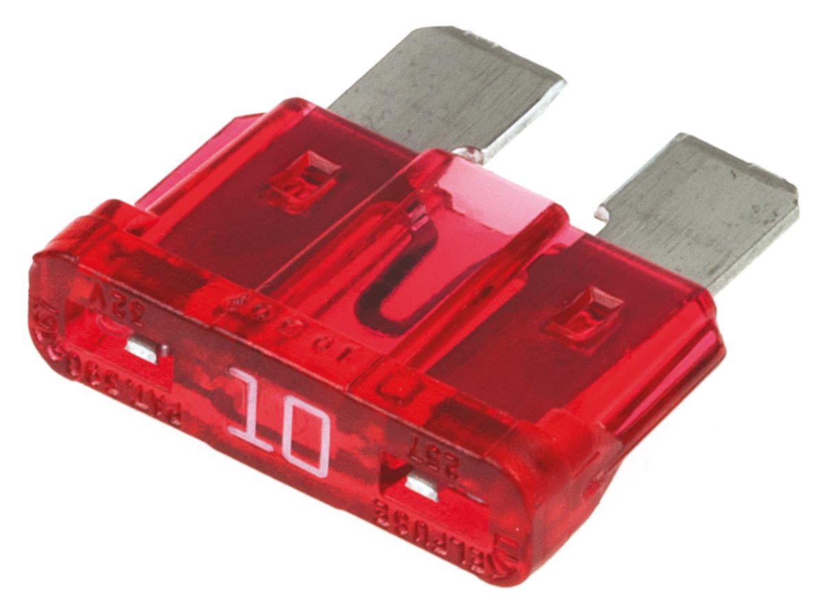 0257010.PXPV Littelfuse 10A Red Blade Car Fuse, 32V dc RS