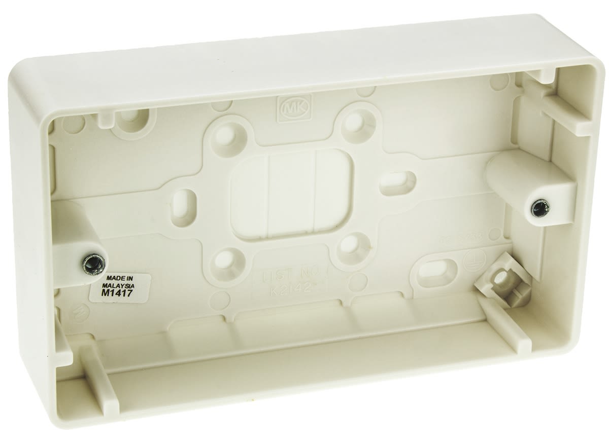 MK Electric Logic Plus White Gloss Back Box, BS, IP20, 2 Gangs, 148 x 87 x 30mm
