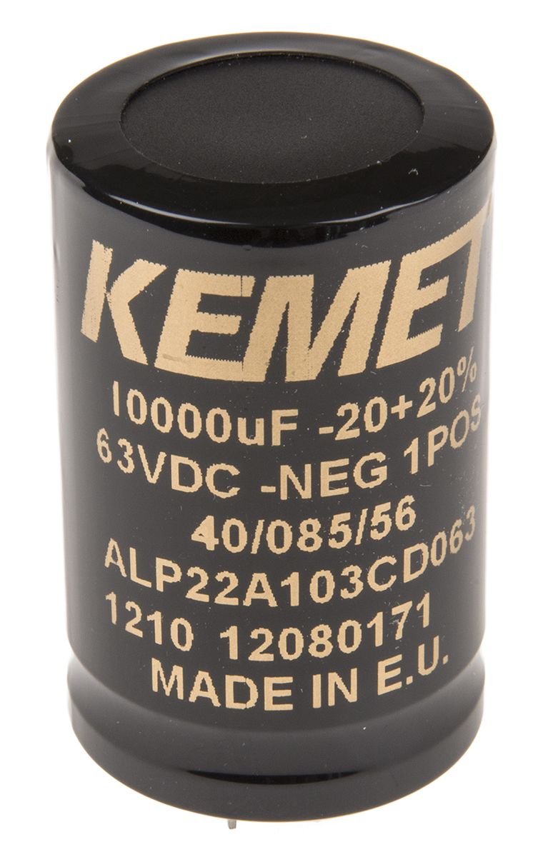 KEMET 10000μF Electrolytic Capacitor 63V dc, Snap-In - ALP22A103CD063