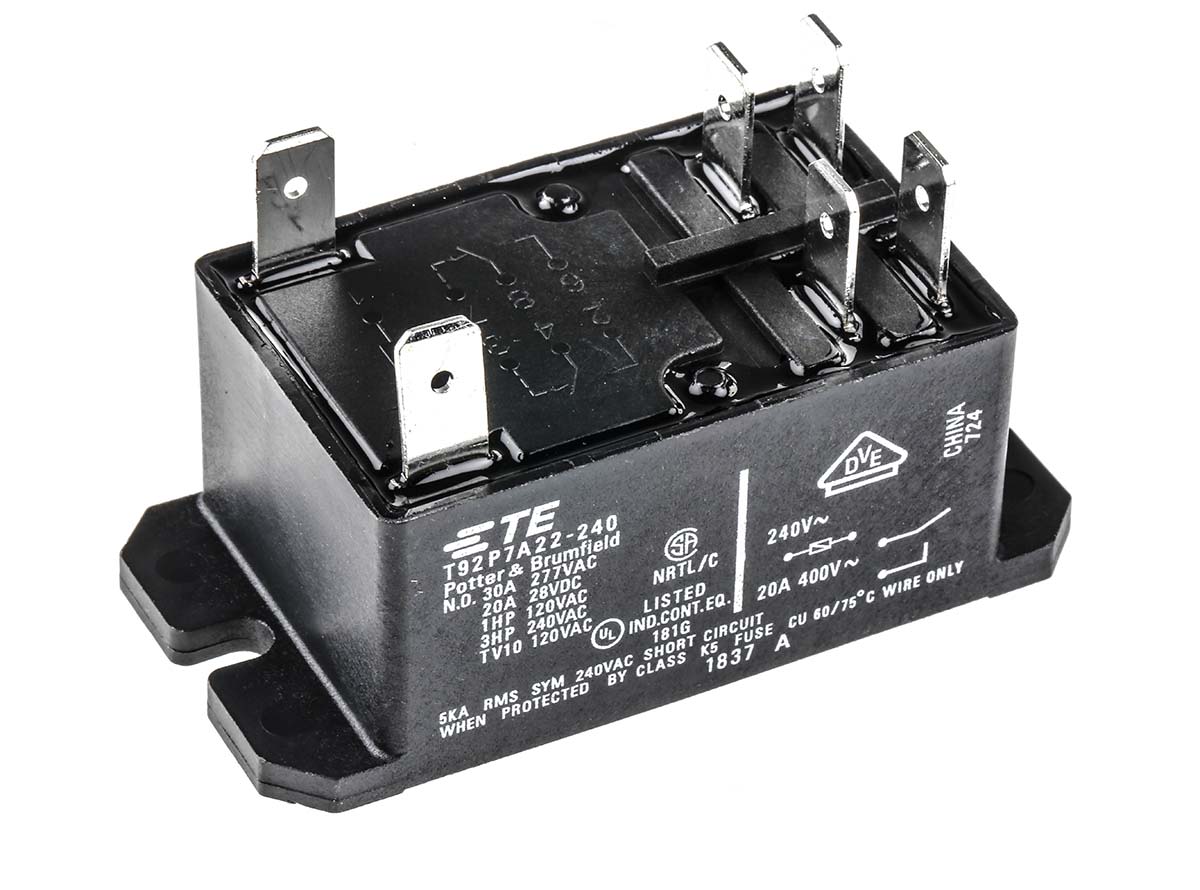 TE Connectivity Plug In Power Relay, 240V ac Coil, 30A Switching Current, DPNO