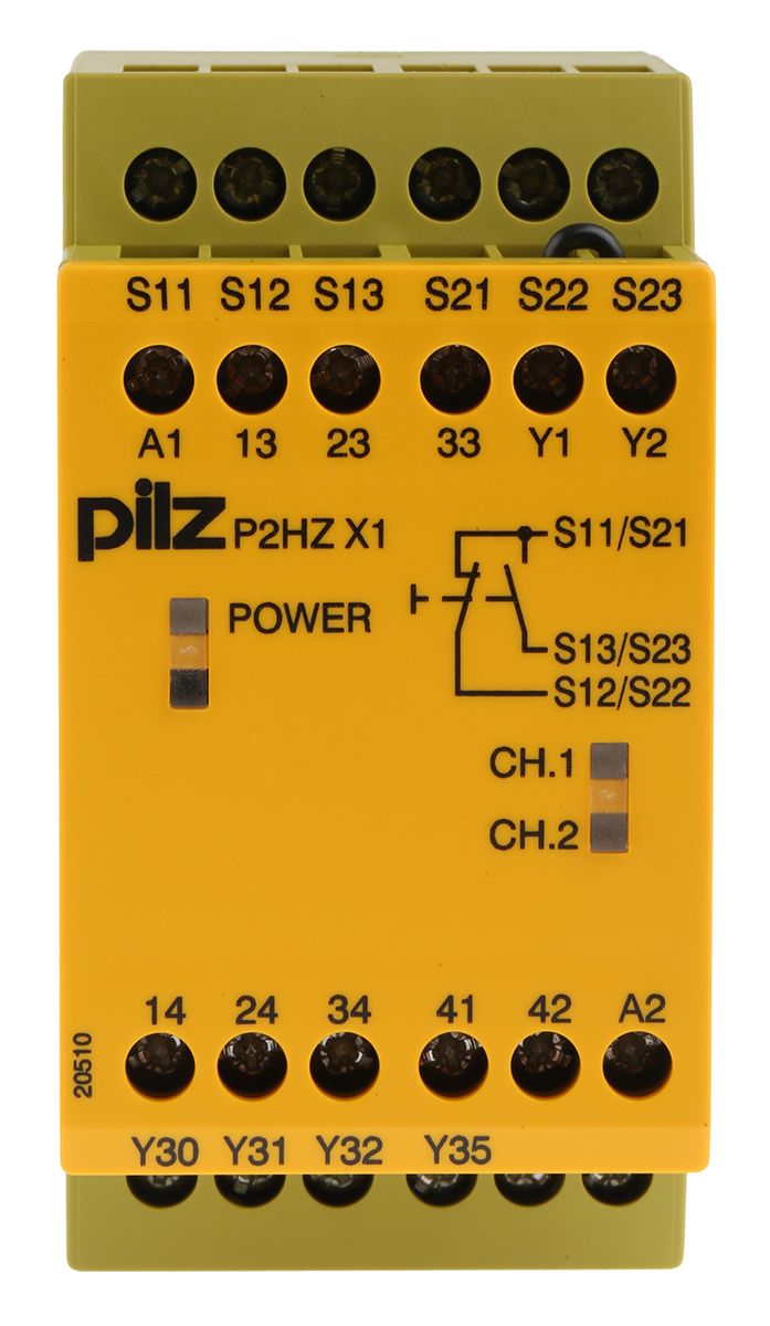 Relé de seguridad Pilz PNOZ X P2HZ X1 de 1, 2 canales, para Control con dos manos, 24V dc