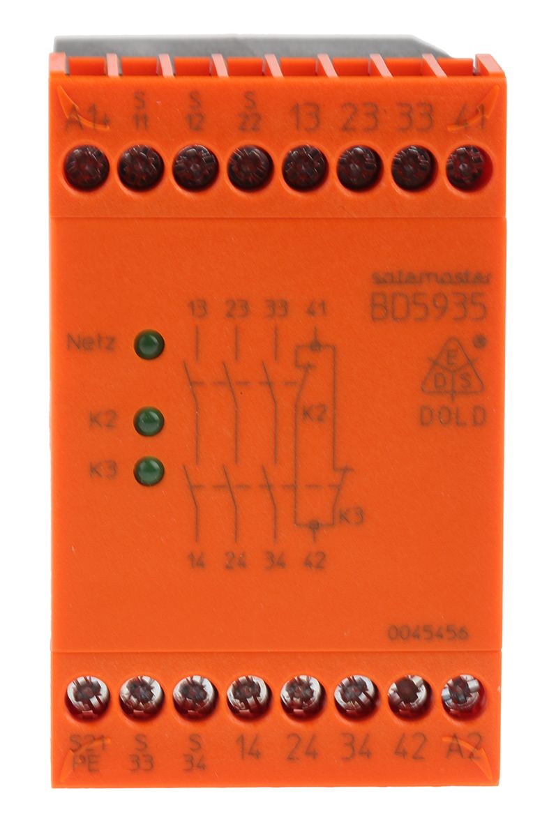 Dold BD 5935 Series Single/Dual-Channel Emergency Stop Safety Relay, 24V dc, 4 Safety Contact(s)